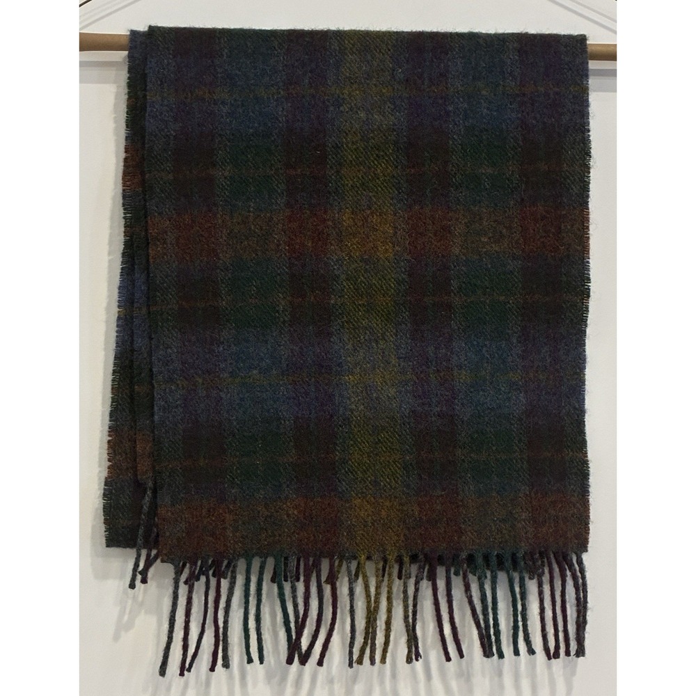 John Hanly & Co 100% Lambswool Plaid Scarf Green Rust Burgundy Ireland Autumn